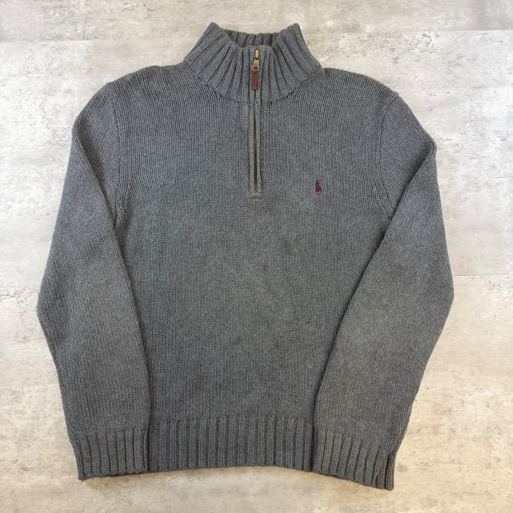 Polo Ralph Lauren Mens Gray 100% Cotton Ribbed Quarter Zip Sweater Size M